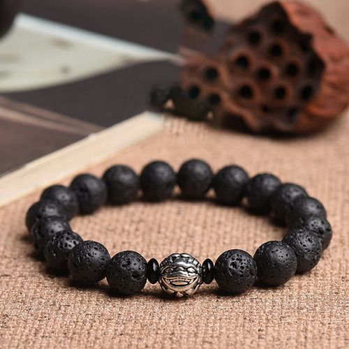 Goforrich Lava Rock Beads White Copper PiXiu Wealth Bracelet