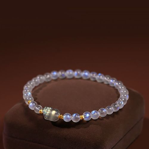 Goforrich 925 Sterling Silver Plated Gold Natural Moonstone PiXiu Healing Bracelet