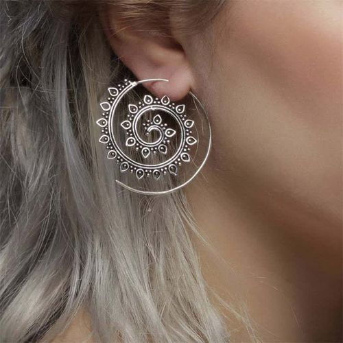 Goforrich Tibetan Lotus Spiral Pattern Copper Blessing Dangle Drop Earrings