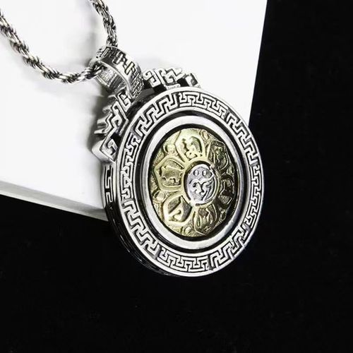 Buddha Stones Tibetan Om Mani Padme Hum Double Dorje Vajra Rotatable Purity Peace Necklace Pendant