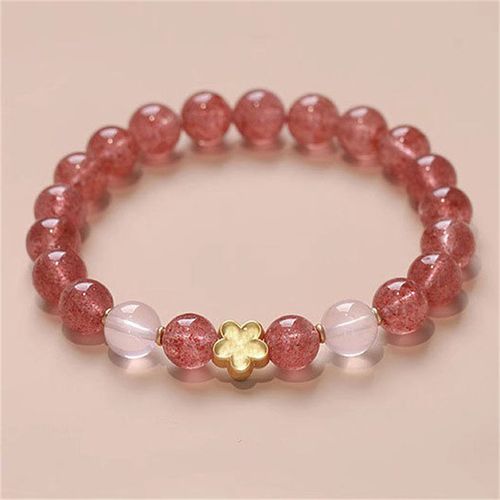 Goforrich Natural Strawberry Quartz Peach Blossom PiXiu Attract Fortune Healing Bracelet