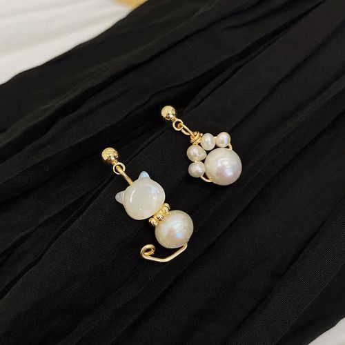 Goforrich Cute Cat Paw Pearl Wisdom Stud Drop Earrings