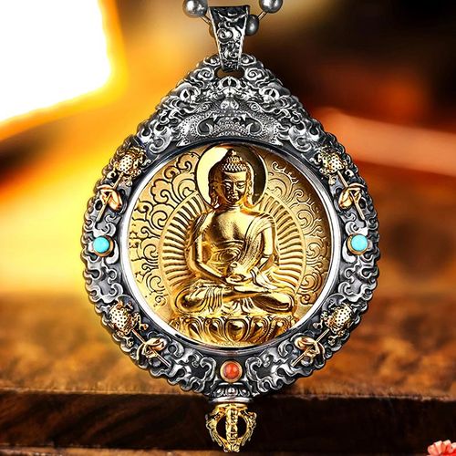 Buddha Stones Chinese Zodiac Natal Buddha Thangka Nine Palaces Eight Diagrams Wealth Rotatable Necklace Pendant