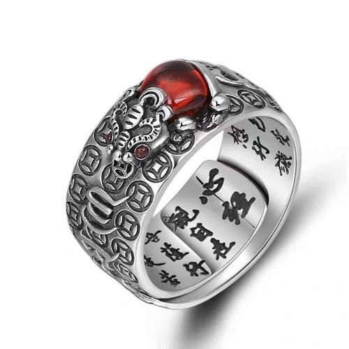 Goforrich Genstone PiXiu Feng Shui Frog Vajra Dorje Heart Sutra Wealth Adjustable Ring