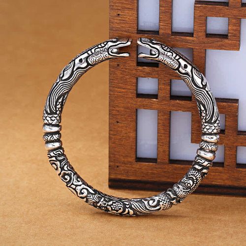 Buddha Stones Dragon Head Carved Luck Bracelet Bangle