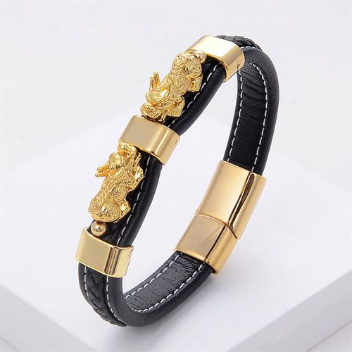 Goforrich Double PiXiu Wealth Luck Leather Magnetic Buckle Bracelet