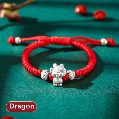 Buddha Stones 999 Sterling Silver Chinese Zodiac Red Rope Luck Handcrafted Kids Bracelet