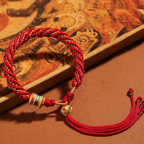 Buddha Stones Tibetan Handmade Luck Thangka Prayer Wheel Charm Weave String Bracelet