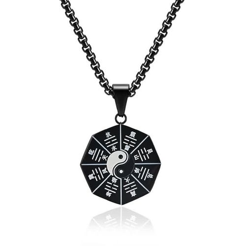 Buddha Stones Bagua Yin Yang Titanium Steel Balance Necklace Pendant