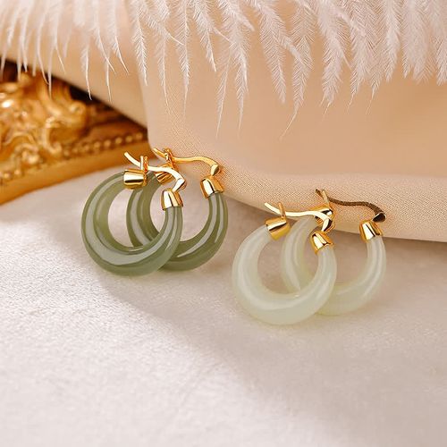 Goforrich Round Jade Cyan Jade Prosperity Luck Drop Earrings