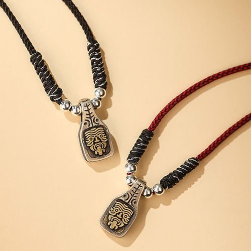 Buddha Stones Tibetan 925 Sterling Silver Zakiram Goddess of Wealth Protection Rope Necklace Pendant