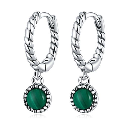 Goforrich 925 Sterling Silver Round Malachite Anti-Anxiety Drop Earrings