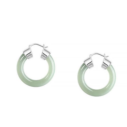 Goforrich Round Jade White Jade Prosperity Earrings