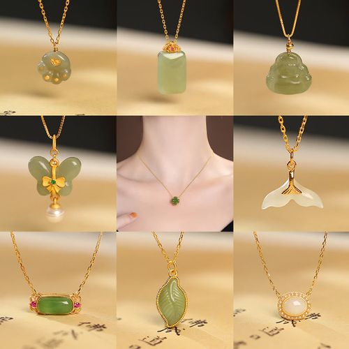 Buddha Stones 925 Sterling Silver Natural Hetian Jade Cyan Jade Luck Laughing Buddha Butterfly Necklace Pendant