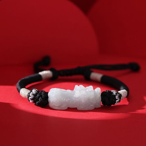 Goforrich Handmade Natural Jade PiXiu Luck Prosperity Braided String Bracelet