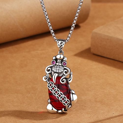 Goforrich PiXiu Garnet Copper Coin Wealth Luck Necklace Pendant