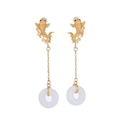 Goforrich FengShui Koi White Jade Fortune Earrings