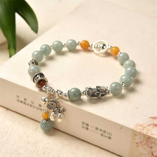 Goforrich 925 Sterling Silver Natural Jade Amber PiXiu Pony Success Bracelet