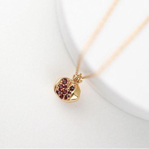 Buddha Stones 925 Sterling Silver 18k Gold Plated Pomegranate Garnet Crystal Passion Charm Necklace Pendant