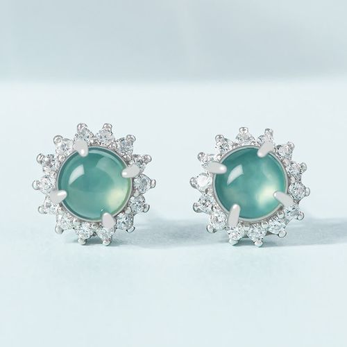 Goforrich 925 Sterling Silver Round Jade Luck Abundance Stud Earrings