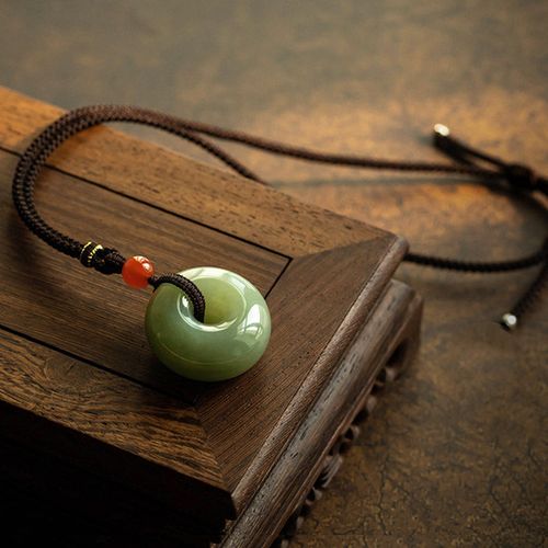 Buddha Stones Natural Round Jade Gray Jade Peace Buckle Luck Necklace Pendant