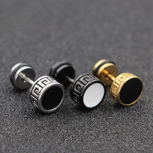 Goforrich Cool Men Titanium Steel Balance Round Stud Earrings