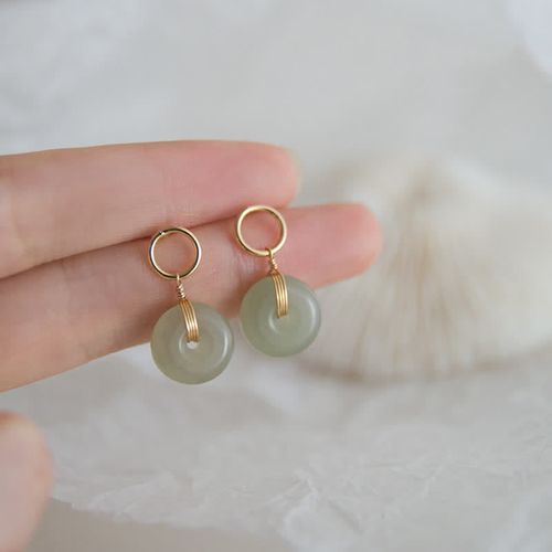 Goforrich Round Jade Peace Buckle Luck Drop Earrings