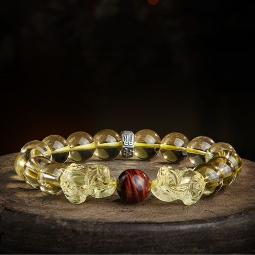 Goforrich Natural Citrine Double PiXiu Tiger Eye Prosperity Protection Bracelet