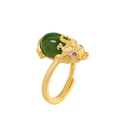 Goforrich 18k Gold-plated Pixiu Jade Wealth Ring