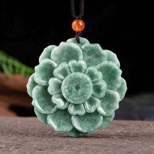 Buddha Stones Lotus Pattern Jade Luck Prosperity Necklace Pendant