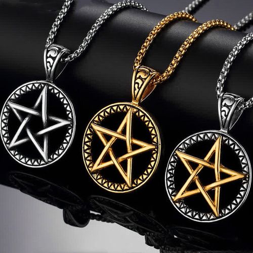 Buddha Stones Pentagram Titanium Steel Balance Necklace Pendant