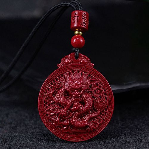 Buddha Stones Year of the Dragon Natural Cinnabar Dragon Protection Necklace Pendant