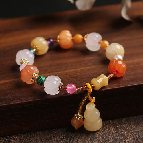 Goforrich Natural Golden Silk Jade Crystals Gourd Pixiu Pumpkin Beads Wealth Charm Bracelet