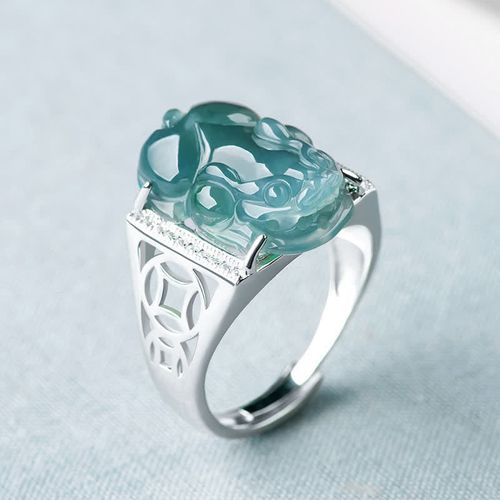 Goforrich 925 Sterling Silver Fengshui Wealth Prosperity Jade PiXiu Luck Ring