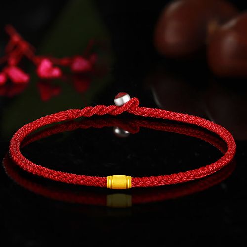 Buddha Stones 999 Gold Lucky Bead Eight Thread Peace Knot Red Rope Bracelet