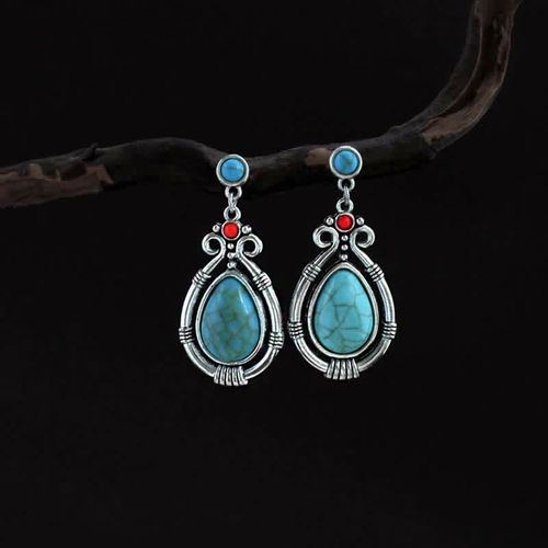 Goforrich Tibet Vintage Turquoise Waterdrop Strength Drop Dangle Earrings Clips