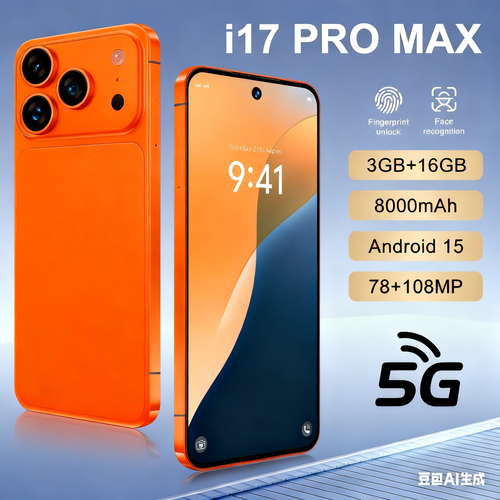 I17 Pro Max Android Smartphone, 4GB+64GB or 3GB+16GB, Global Version with 6.9-Inch Large Screen, Available in Black White Gray Gold Orange, Free Phone Case + Charger Included