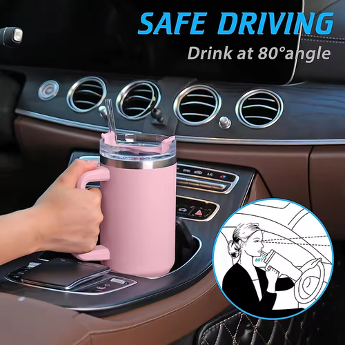 🔥❄️ 40oz Pink Tumbler 34H Cold + 12H Hot | Reusable Insulated Water Bottle with Handle & Straw