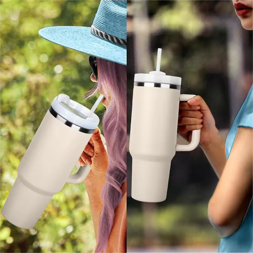🔥❄️ 40oz Pink Tumbler 34H Cold + 12H Hot | Reusable Insulated Water Bottle with Handle & Straw