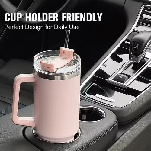 🔥❄️ 40oz Pink Tumbler 34H Cold + 12H Hot | Reusable Insulated Water Bottle with Handle & Straw