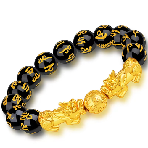 Wholesale Unisex Lucky Bracelet Gold Dragon Crystal Black Agate Beads Fashion Gemstone Jewelry