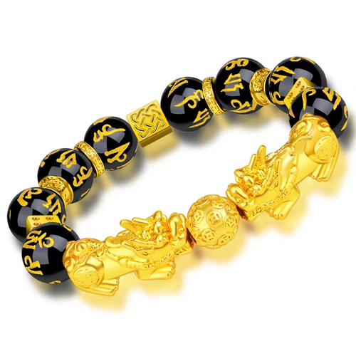 Wholesale Unisex Lucky Bracelet Gold Dragon Crystal Black Agate Beads Fashion Gemstone Jewelry
