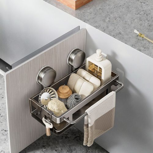 Versatile Kitchen Storage Rack Strong Suction Cup Caddy with Drainage Tray