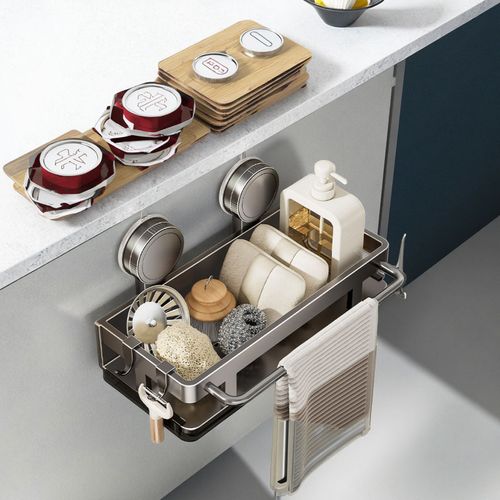 Versatile Kitchen Storage Rack Strong Suction Cup Caddy with Drainage Tray