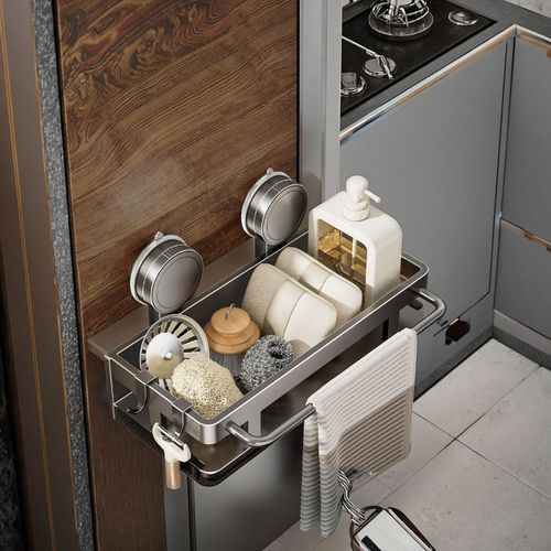 Versatile Kitchen Storage Rack Strong Suction Cup Caddy with Drainage Tray