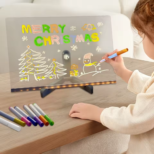 Kids Erasable LED Drawing Board | Acrylic DIY Night Light | Gift for Children