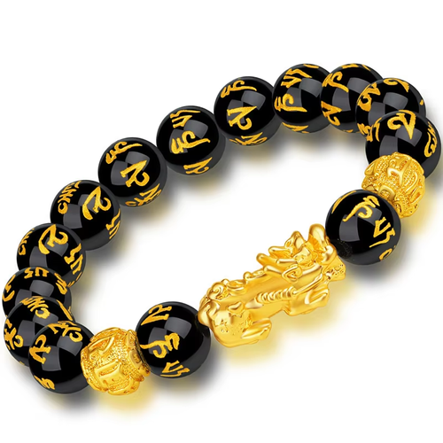 Wholesale Unisex Lucky Bracelet Gold Dragon Crystal Black Agate Beads Fashion Gemstone Jewelry