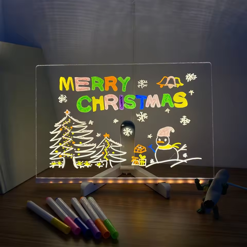 Kids Erasable LED Drawing Board | Acrylic DIY Night Light | Gift for Children