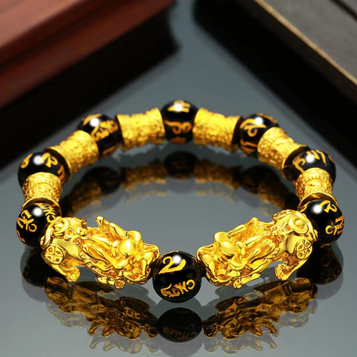 Wholesale Unisex Lucky Bracelet Gold Dragon Crystal Black Agate Beads Fashion Gemstone Jewelry