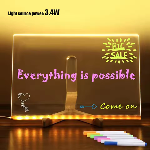 Kids Erasable LED Drawing Board | Acrylic DIY Night Light | Gift for Children